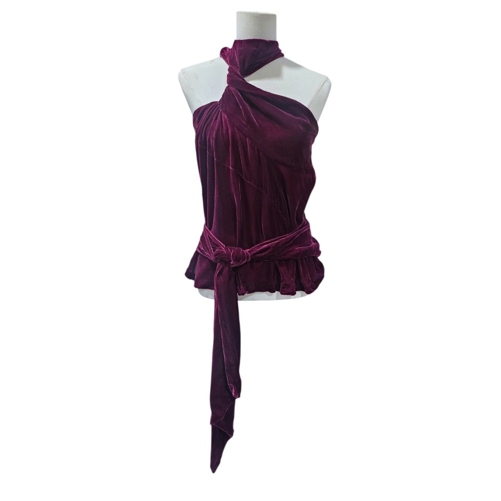 Stella McCartney Grape Velvet One Shoulder Tie Waist Top 6T0035SJ824 Italy - Picture 3 of 10